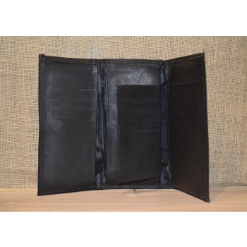 Portfel duży skórzany czarny z kwiatowym kolorowym haftem .